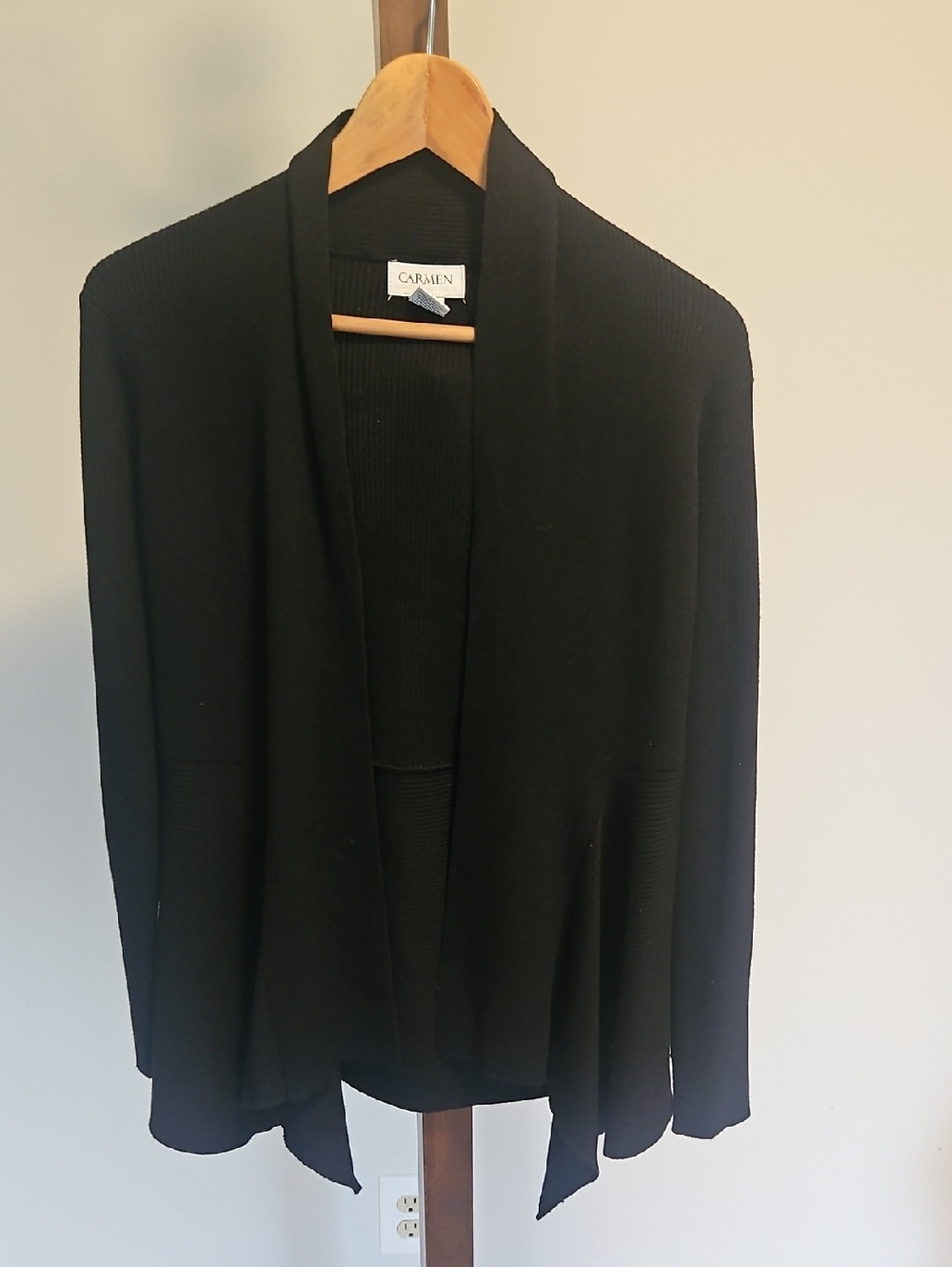 Carmen Marc Valvo Womens Black Open-Front Shawl Collar Cardigan Jacket Size S
